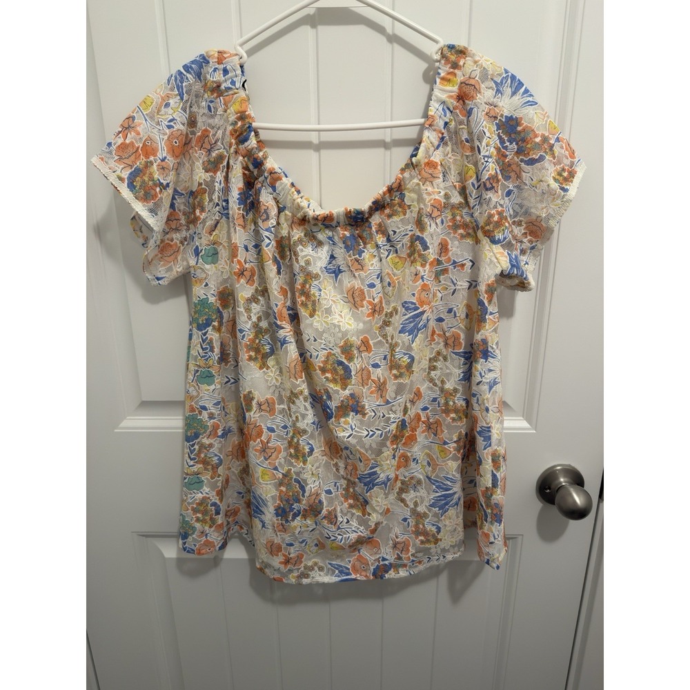 Entro Women's Off The Shoulder‎ Floral Lace Pastel Size Large